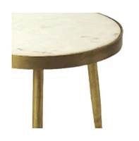 18" Gold And White Marble Round End Table