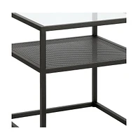 Modern Glass and Steel Square End Table with Storage Shelf – Perfect for Any Space