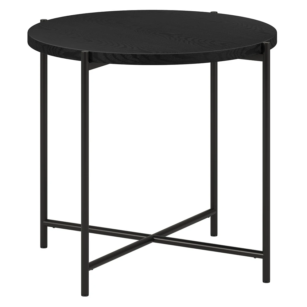22-Inch Round Wood and Steel End Table Modern Industrial Side Table