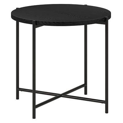 22-Inch Round Wood and Steel End Table Modern Industrial Side Table