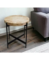 22" Industrial Round End Table Wood Top and Black Metal Legs