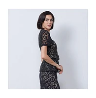 Etcetera Women's Black Floral Lace Jacket Ranunculus