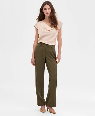 Tahari Asl Women's Brushed Woven Mid-Rise Flared Pants