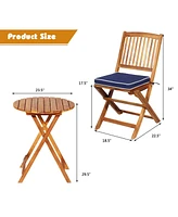Gymax 3PC Folding Patio Conversation Set Acacia Wood Bistro Set w/ Cushions