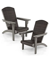 Gymax Set of 2 Adirondack Chair w/ Rattan Padded Seat & Back Wide Hidden Cupholder Patio