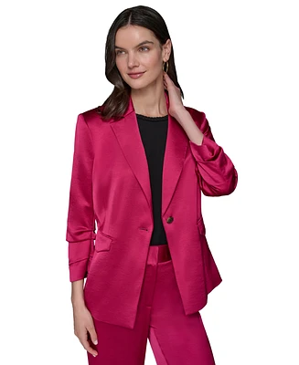 Karl Lagerfeld Paris Women's Satin Scrunched-Sleeve Jacket