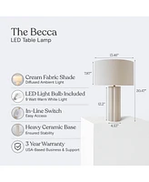 Becca Led Geometric Pillar Table Lamp with Cream Fabric Shade, Bulb Included (24")