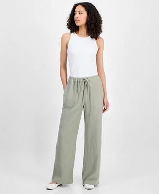 Indigo Rein Juniors' High-Rise Wide-Leg Cotton Gauze Pants