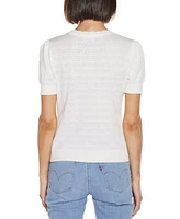 Belldini Women's Pointelle Scalloped Placket Cardigan Sweater