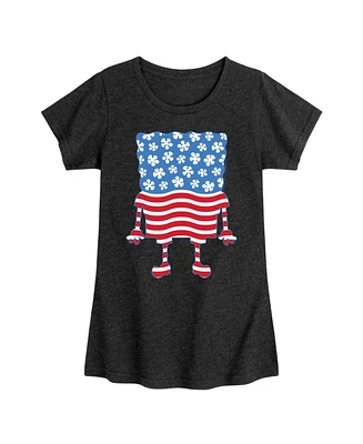 Hybrid Apparel Big Girls Sponge Bob Square Pants Americana Flag Graphic T-Shirt