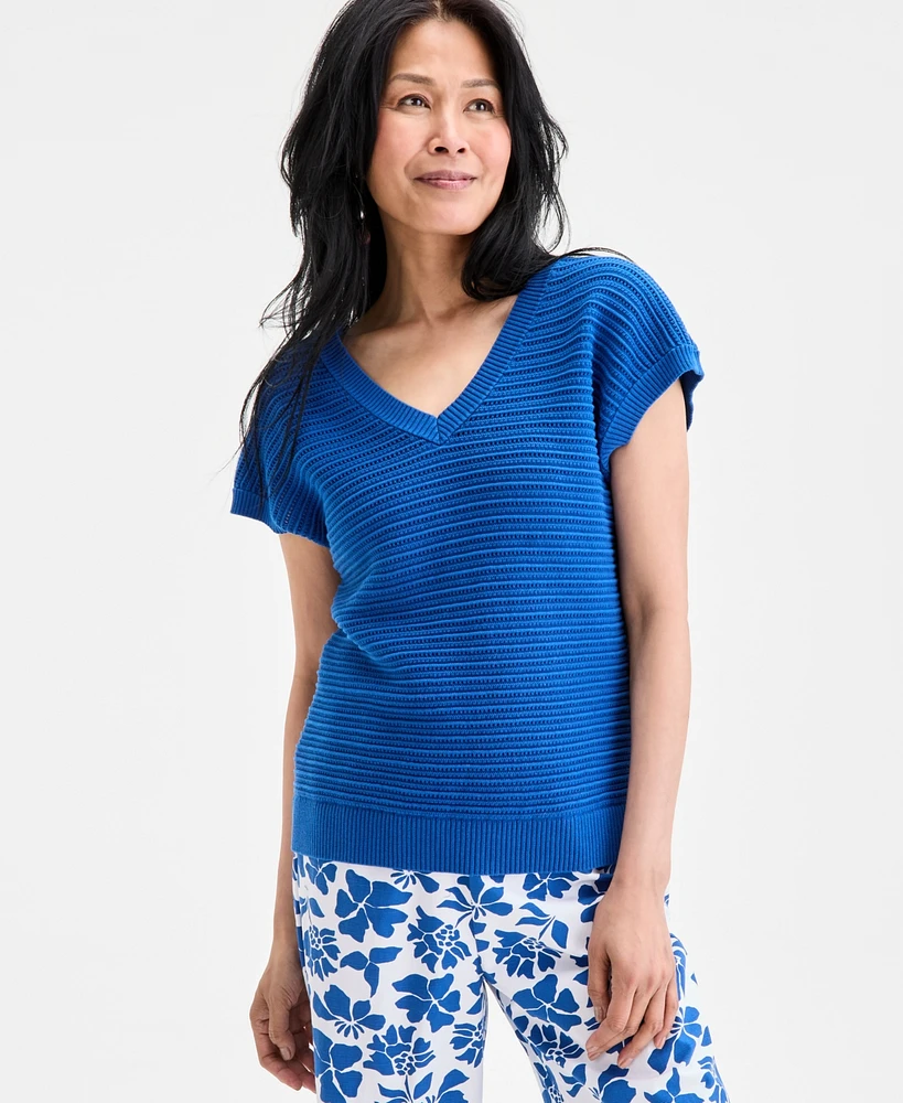 Style & Co Women's Cotton Rib-Knit Dolman-Sleeve Sweater, Exclusively at Macy's