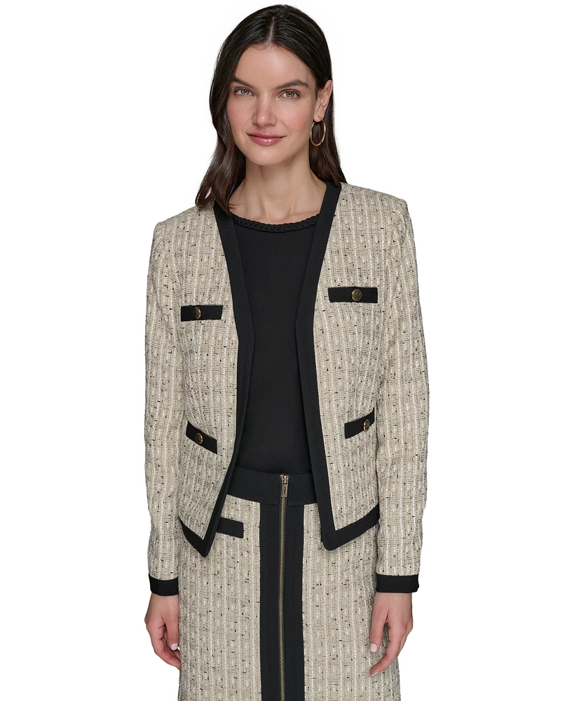 Karl Lagerfeld Paris Women's Tweed Open-Front Framed Jacket