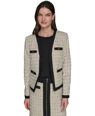 Karl Lagerfeld Paris Women's Tweed Open-Front Framed Jacket