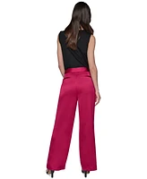 Karl Lagerfeld Paris Women's Mid-Rise Wide-Leg Satin Pants