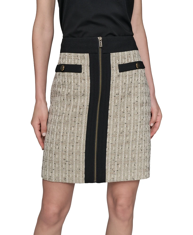 Karl Lagerfeld Paris Women's Zip-Front Tweed Skirt