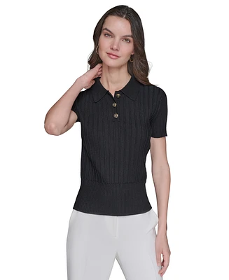 Karl Lagerfeld Paris Women's Collared Ribbed Shirt