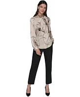 Karl Lagerfeld Paris Women's Printed Satin Tie-Neck Blouse