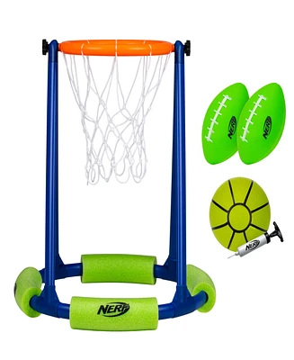 Franklin Sports Nerf Floating Pool Basketball Hoop and Football Target Net Set