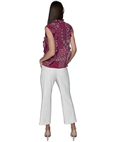 Karl Lagerfeld Paris Women's Printed Ruffled Blouse