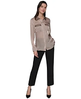 Karl Lagerfeld Paris Women's Mixed-Media Button-Front Blouse