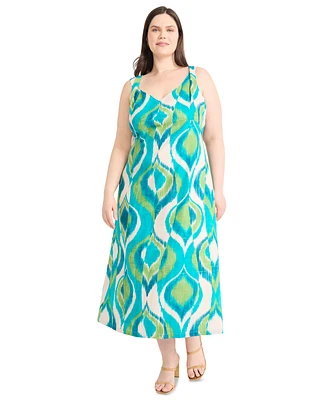 Maggy London Plus Printed Double-Strap Midi Dress