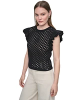 Dkny Jeans Women's Baby Chenille Pointelle Rib Flutter-Sleeve Sweater