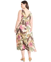Maggy London Plus Printed Sleeveless Midi Dress