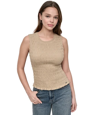 Dkny Jeans Women's Crewneck Smocked Sleeveless Top