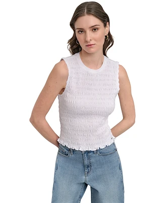 Dkny Jeans Women's Crewneck Smocked Sleeveless Top