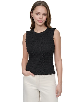 Dkny Jeans Women's Crewneck Smocked Sleeveless Top