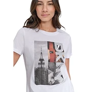Dkny Jeans Women's Rhinestone 3 Image Photoreal Logo T-Shirt - WHB