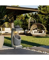 LuxenHome Gray Resin Column and Bowl Sculpture Outdoor Fountain with Lights