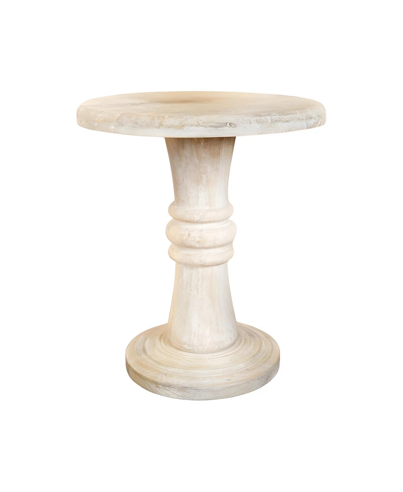 28" White Distressed Solid Wood Round End Table