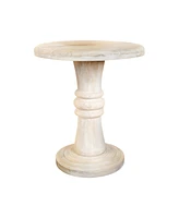 28" White Distressed Solid Wood Round End Table