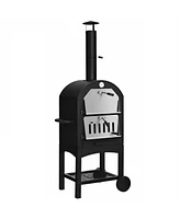 Rolling Outdoor Pizza Oven Wood Fire Pizza Maker With Pizza Peel Pizza Stone Waterproof Cover Wood Storage Shelf Ash Collection Drawer Thermometer Hea