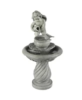 LuxenHome Gray Resin Cherub Birdbath Outdoor Patio Fountain