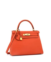 Pre-Owned Hermes Kelly 28 Handbag Orange Togo with Gold Hardware