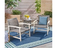 Hampton Light Gray Wood and Mixed Black Faux Rattan Armed Outdoor Patio Lounge Chair (2-Pack)