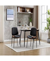 Dining Chairs Set of 2 Mid Century Modern Retro Faux Leather Chair with Bentwood Upholstered Seat Metal Legs Adjustable Foot for Kitchen Room C