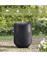 LuxenHome Dark Gray Resin Round Bubbler 23" Tall Outdoor Fountain with Lights, Solar Powered