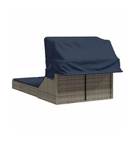 Double Sun Lounger with Canopy and Cushions Gray Poly Rattan
