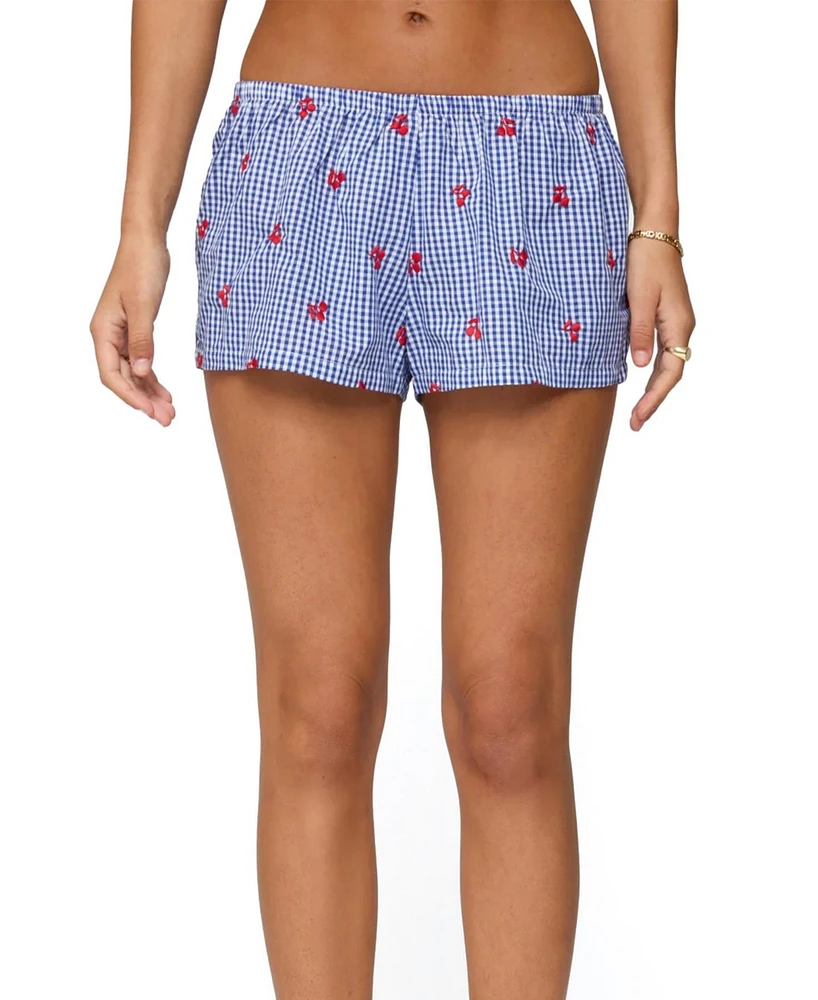 Edikted Women's Cherry Embroidered Gingham Boxer Shorts