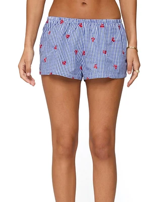 Edikted Women's Cherry Embroidered Gingham Boxer Shorts