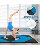 8 Feet Pu Leather Folding Gymnastics Mat with Hook and Loop Fasteners-Blue