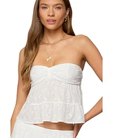 Edikted Women's Dora Strapless Eyelet Babydoll Top
