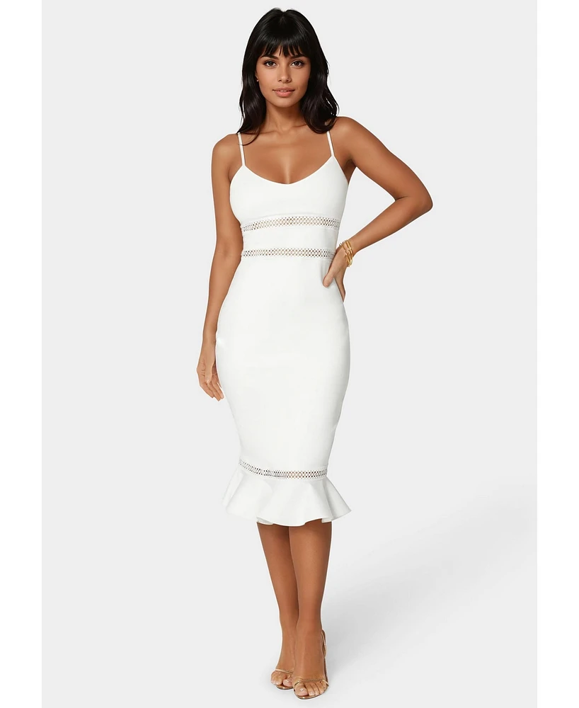 Bebe Women's Lace Trim Flounce Midi Dress