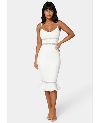 Bebe Women's Lace Trim Flounce Midi Dress