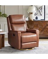Carlos Transitional Genuine Leather Swivel Rocker Recliner with Metal Base