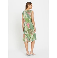 Olsen Women's Sleeveless Jungle Leaf Print Dress