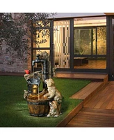 LuxenHome Resin Puppies and Water Pump Outdoor Patio Fountain with Led Light
